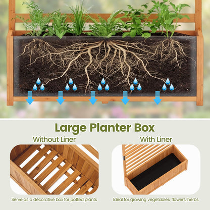 Giantex Set of 2 Raised Garden Bed with Trellis, 59” Tall Planter Box with Liner, Drainage Gaps for Climbing Vine Vegetable Flower, Indoor Outdoor Freestanding Privacy Screen for Porch Patio Yard