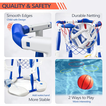 Aerilyo 2 in 1 Pool Basketball Hoop, Pool Toys Swimming Pool Games for Kids Adults Family Party Birthday Games Toys