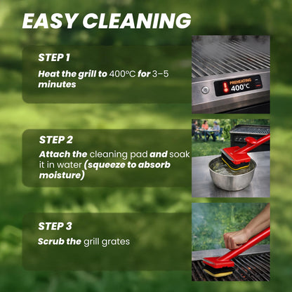 Grill Brush Bristle Free with 3 Replacement Brush Heads, Easy-Fit Cleaning Tool for Cast Iron/Stainless Steel Grates, Safe Barbecue Grill Cleaner