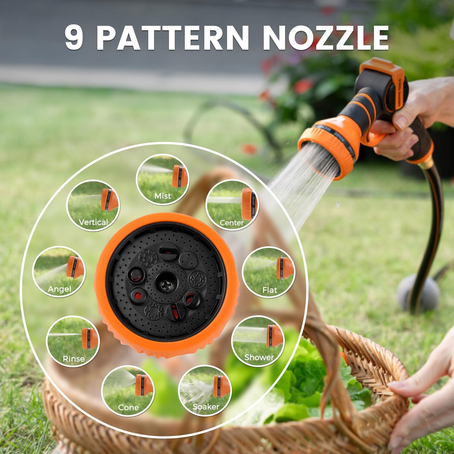 Giraffe Tools Retractable Garden Hose Reel, 5/8" x 90 ft Pro Wall Mounted Hose Reels with 180° Metal Bracket, Any Length Lock Hose Reel with 9- Function Sprayer Nozzle