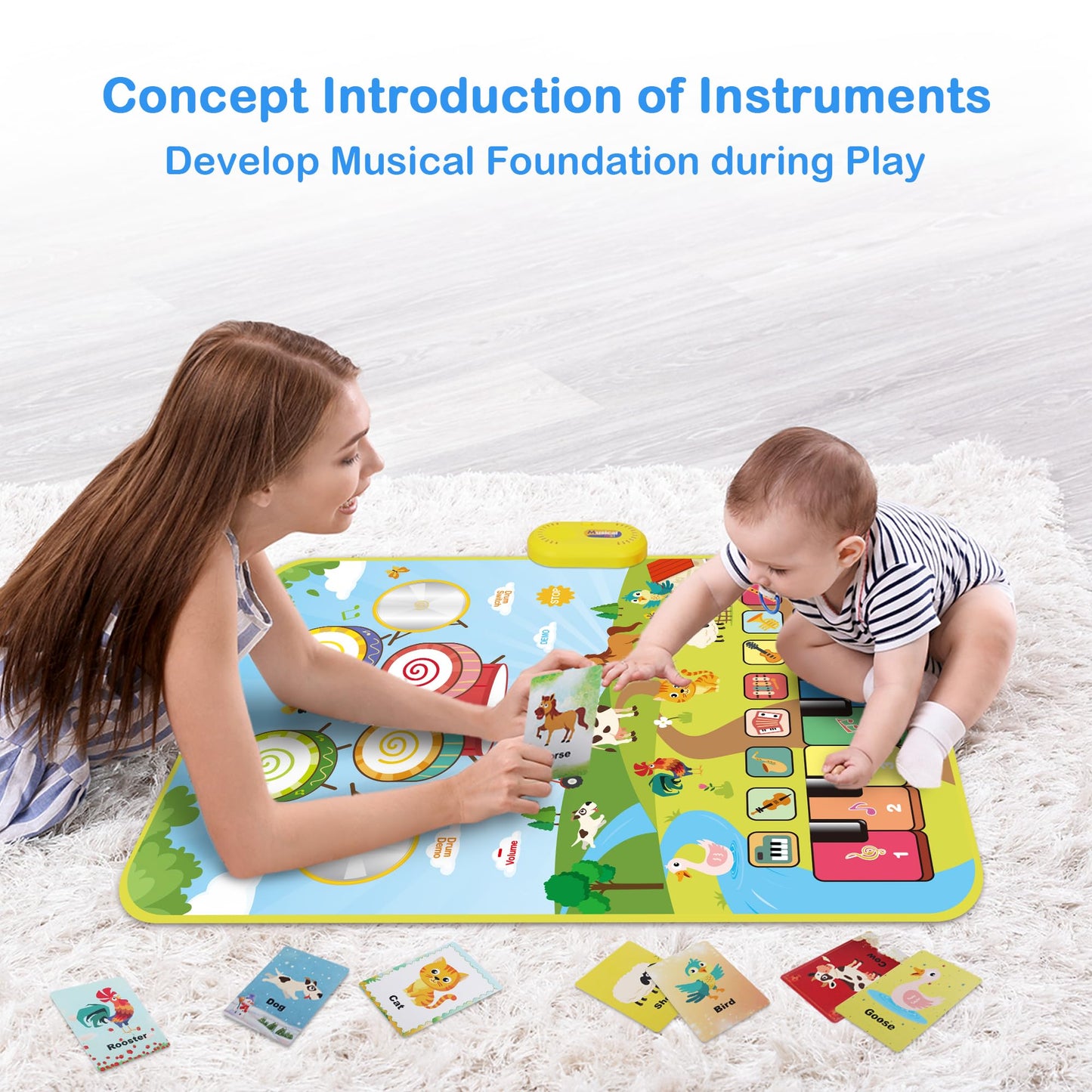 Foki Piano Mats, 3-in-1 Animal Musical Play Mat with Piano & Drum for Montessori Sensory Early Educational Musical Learning Toys, Ideal Birthday Toy for Baby Girls, Boys, Toddlers, Ages 1-5 Years Old