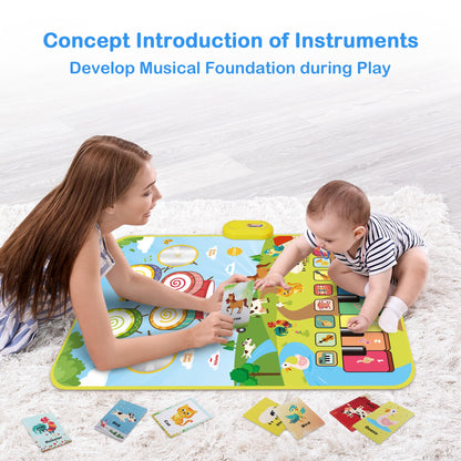 Foki Piano Mats, 3-in-1 Animal Musical Play Mat with Piano & Drum for Montessori Sensory Early Educational Musical Learning Toys, Ideal Birthday Toy for Baby Girls, Boys, Toddlers, Ages 1-5 Years Old