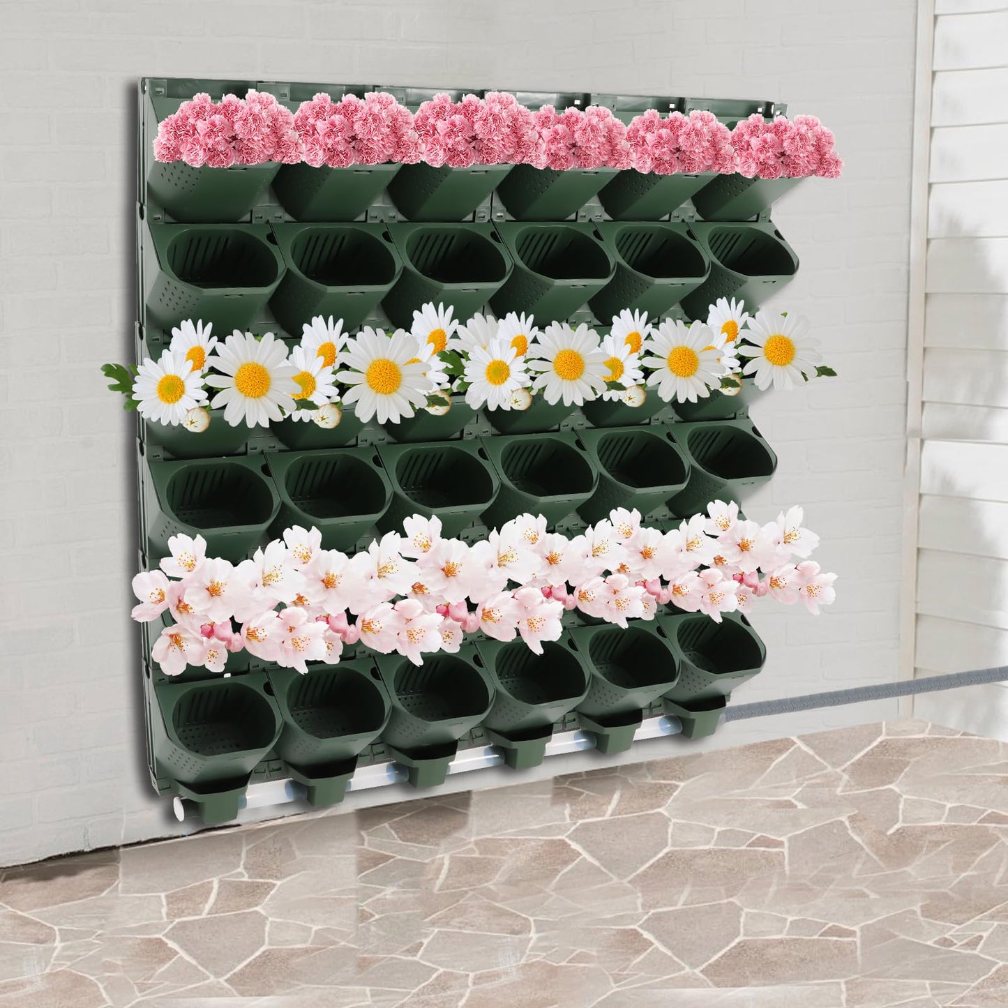 Self Watering Wall Planter with 18/36 Pots Vertical Garden for Indoor Outdoor Plants Hydroponics Growing System Wall-Mounted Stackable Planter for Herbs Flowers Vegetables Home Decor (Green, 36 Pots)