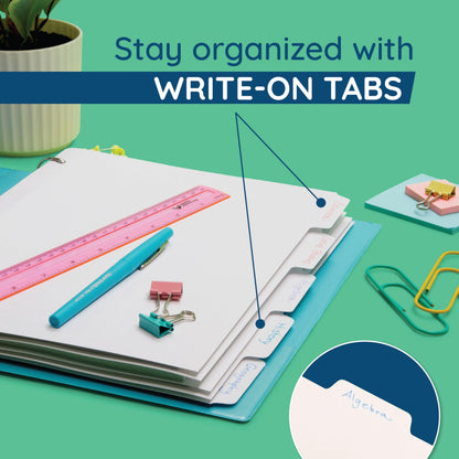 Blue Summit 3 Ring Binder Dividers with Tabs, Reinforced Edge, 1/5 Cut, Letter Size, 5 Tab Dividers for 3 Ring Binder Bulk, White, 20 Sets, 100 Pack
