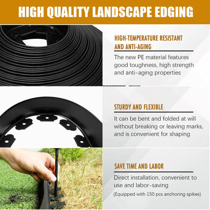 Landscape Edging 2 Inch 100FT, Garden Edging for Landscaping with 150 Pcs Anchoring Spikes & 5 Connectors, Flexible Garden Border Edging for Landscaping, Yard Lawn, Flower Beds