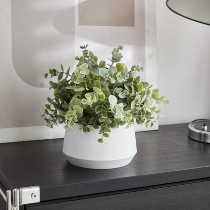 365 Blooming Decor Artificial Eucalyptus Plant–10.2"x11.4" Luxury Faux Potted Greenery in White Textured Pot with Real Pebbles, Premium Material, No Assembly, Farmhouse, Coffee Table, Bathroom Decor