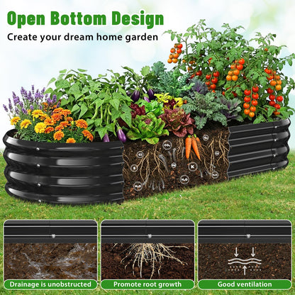 VAMFUTRE Oval Raised Garden Bed, 5 x 2 x 1FT, Galvanized Steel Planter Box with Wave-Shaped Metal Panels Painted for Outdoor Flower,Tree,Herb & Vegetable Garden (Black, 60X24X12 inches)