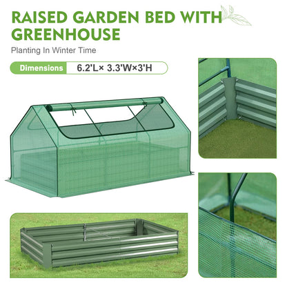 BPS Raised Garden Bed Set, 6x3x1 FT Metal Bottomless Flower Bed with PE Cover for Outdoor Planting, Green