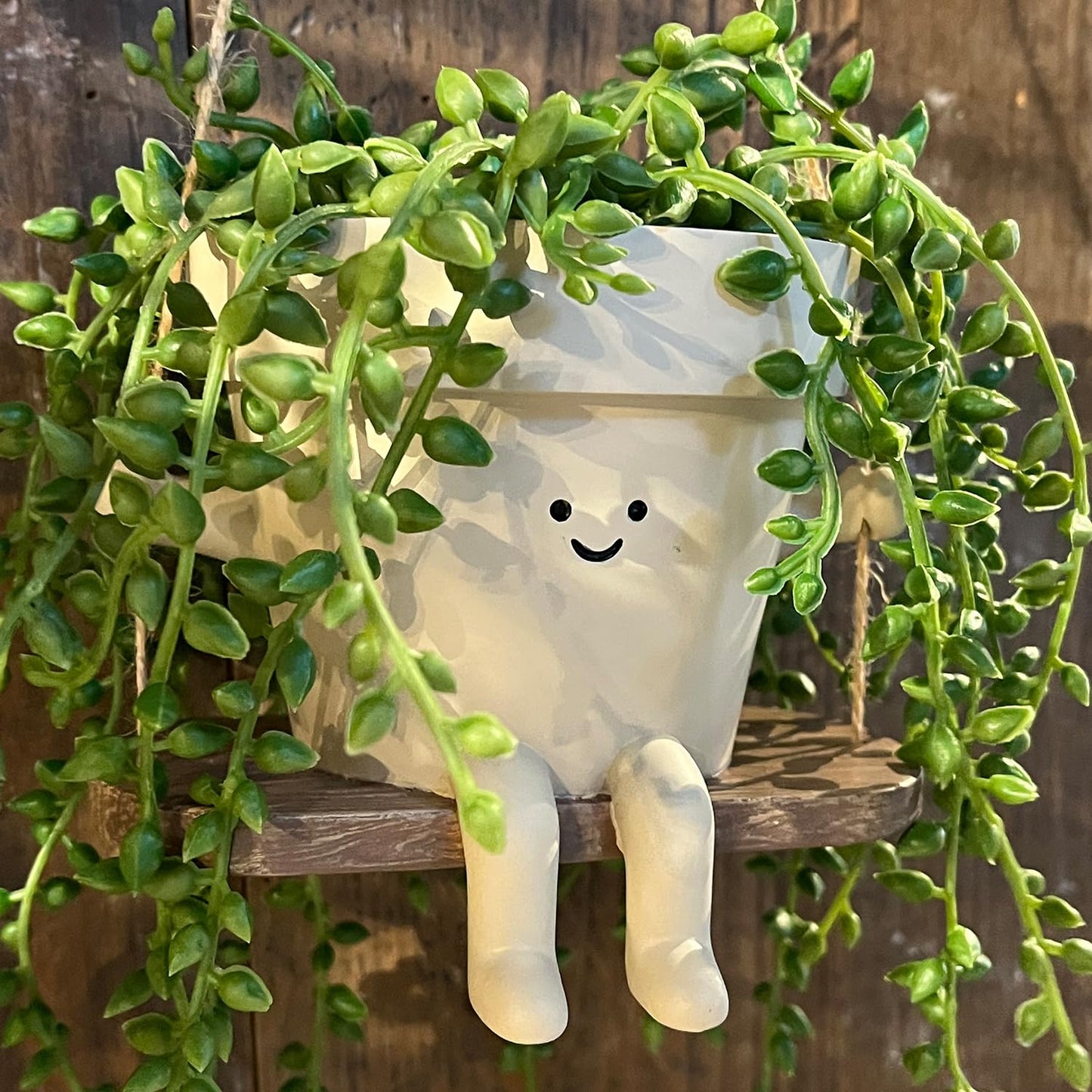 Swing Face Planter Pot Hanging Cute Flower Head Planters - Unique Sitting Sway Pots Indoor Outdoor Plants Succulent Pot String of Pearls Plant Live Resin Flower Pots Gift Ideals for Mother, Christmas
