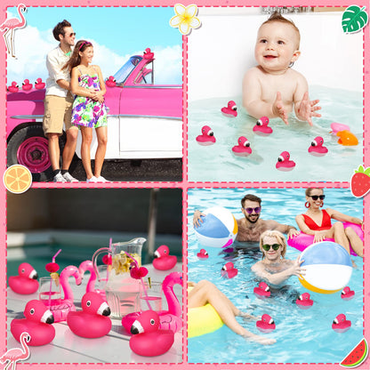 Honoson 50 Pcs Flamingo Rubber Duckies Bulk Pink Flamingos Party Favors Bath Toy Pool Floating Squeak Rubber Ducks for Birthday Party Decoration Baby Shower Cake Decoration Classroom Prizes