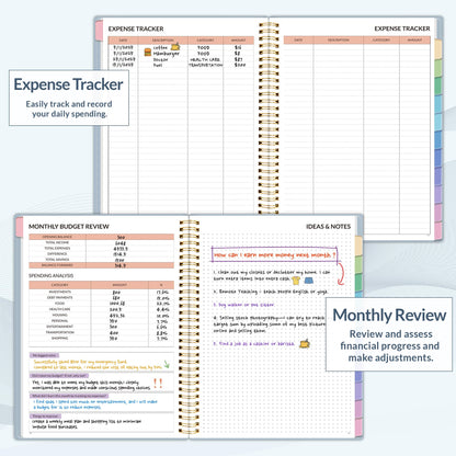SUNEE Budget Planner - Monthly Budget Book with Expense Tracker Notebook, A4(8.5" x 11") Undated 12 Month Bill Organizer & Finance Planner to Manage Your Money, Account Book with Colorful Tab, Blue