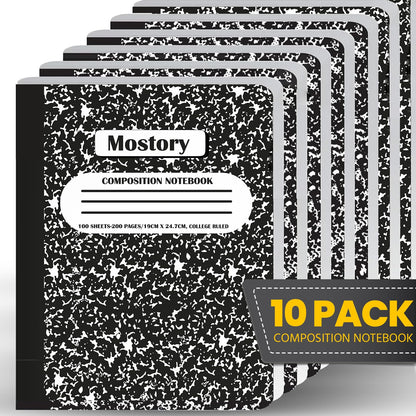 MOSTORY Pack of 10 Composition Notebook - College Ruled 200 Pages (100 Sheets), Size 7.5" x 9.75", Bulk School Supplies, Office, Bulk Notebooks for School, Writing Journal Notebook with Lined Paper