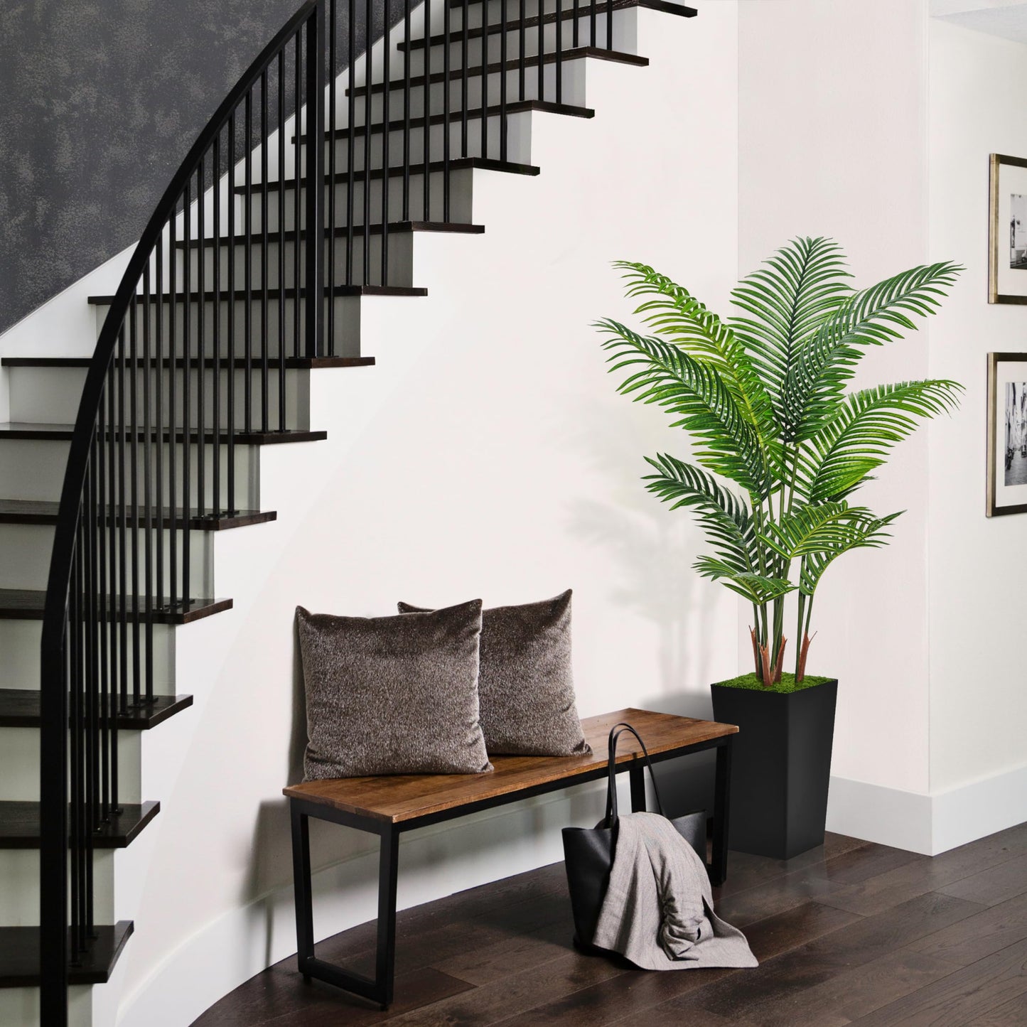 ASTIDY Artificial Palm Tree 5FT - Fake Tree with Black Tall Planter - Faux Tropical Areca Floor Plant in Pot - Artificial Silk Plant for Home Office Living Room Decor Indoor