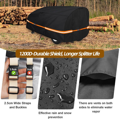 Goctoke 1200D Log Splitter Cover with Orange Reflective Strips, High Visibility Wood Splitter Protector for 15-60 Ton (94.5" x 49.6" x 41.7"), All Weather Tarp with Ground Stakes