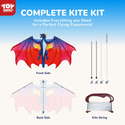 TOY Life 55.9'' Dragon Kites Easy to Fly for Kids Adults with 328.1 FT String, Beach Kite Outdoor Game Outside Toys Activity, Dragon Toys for Kids, Gift for Boys Ages 4-8