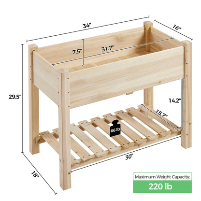 Yaheetech 34x18x30in Raised Garden Bed, Planter Box with Legs & Storage Shelf, Wooden Elevated Vegetable Growing Bed for Backyard, Patio, Balcony
