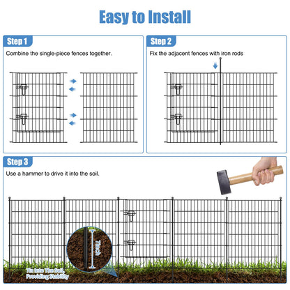 GDKASRNY 16 Panels Garden Fence,Rustproof Metal Fence Panels - 32in (H)×37.8ft (L) Garden Fencing Animal Barrier with Gate,Dog Fence Outdoor for Yard
