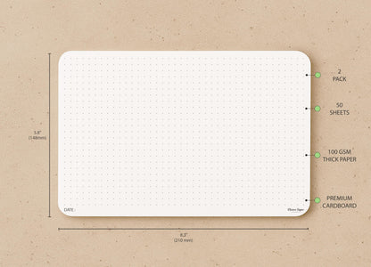 CLEVER SIGNS A5 Dot Grid Notepad – 2 Pack (5.8" x 8.3") – Medium Dotted Memo Desk Pads, Premium Paper with Cardboard Back Support – Mouse Pad Notepad, Ideal for Note-Taking, Planning, Sketching & Journaling