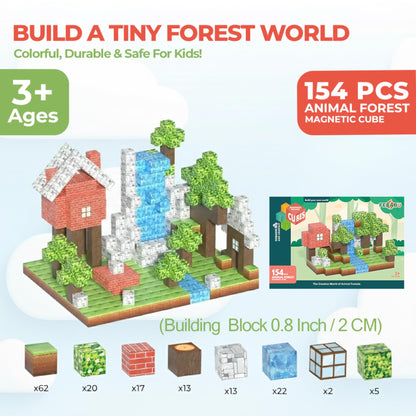 FEBABU 154PCS Magnetic Blocks - Build Animal Forest Set, Magnetic Tiles Building for Boys & Girls Age 3-8, STEM Montessori Sensory Toys for Toddlers Kids Gifts for 3+ Years Old, Construction Toy