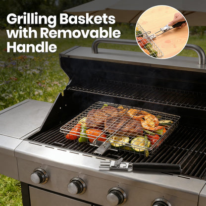 Clheatky 16 PCS Stainless Steel Grill Basket Set, Complete BBQ Grill Accessories for Shrimp, Vegetables & Fish, Portable Grill Basket with Oil Sprayer, Ideal Grilling Gifts for Men Dad Husband