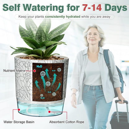 Samhe 4 Pack Self Watering Pots for Indoor Plants, 4/5.5 Inch Lightweight Planters with Water Reservoir, Flower Pots for African Violet, Spider Plant, Orchid