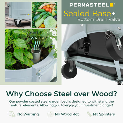 Permasteel Self-Watering Garden Bed, Rolling Planter for Vegetables, Flowers, Herbs, and Fruit, Outdoor Indoor, Caster Wheels, Blue