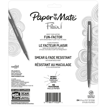 Paper Mate Felt Tip Pens, Flair Marker Pens, Medium Point, Assorted, 24 Count - Home, Office, Back to School, Teacher Supplies