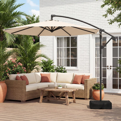 Tangkula 10ft Patio Umbrella with Base Included, Offset Cantilever Outdoor Umbrella with 360 Degree Rotation, Crank Handle, Sun-Protective Canopy for Pool Deck Garden Backyard (Beige)