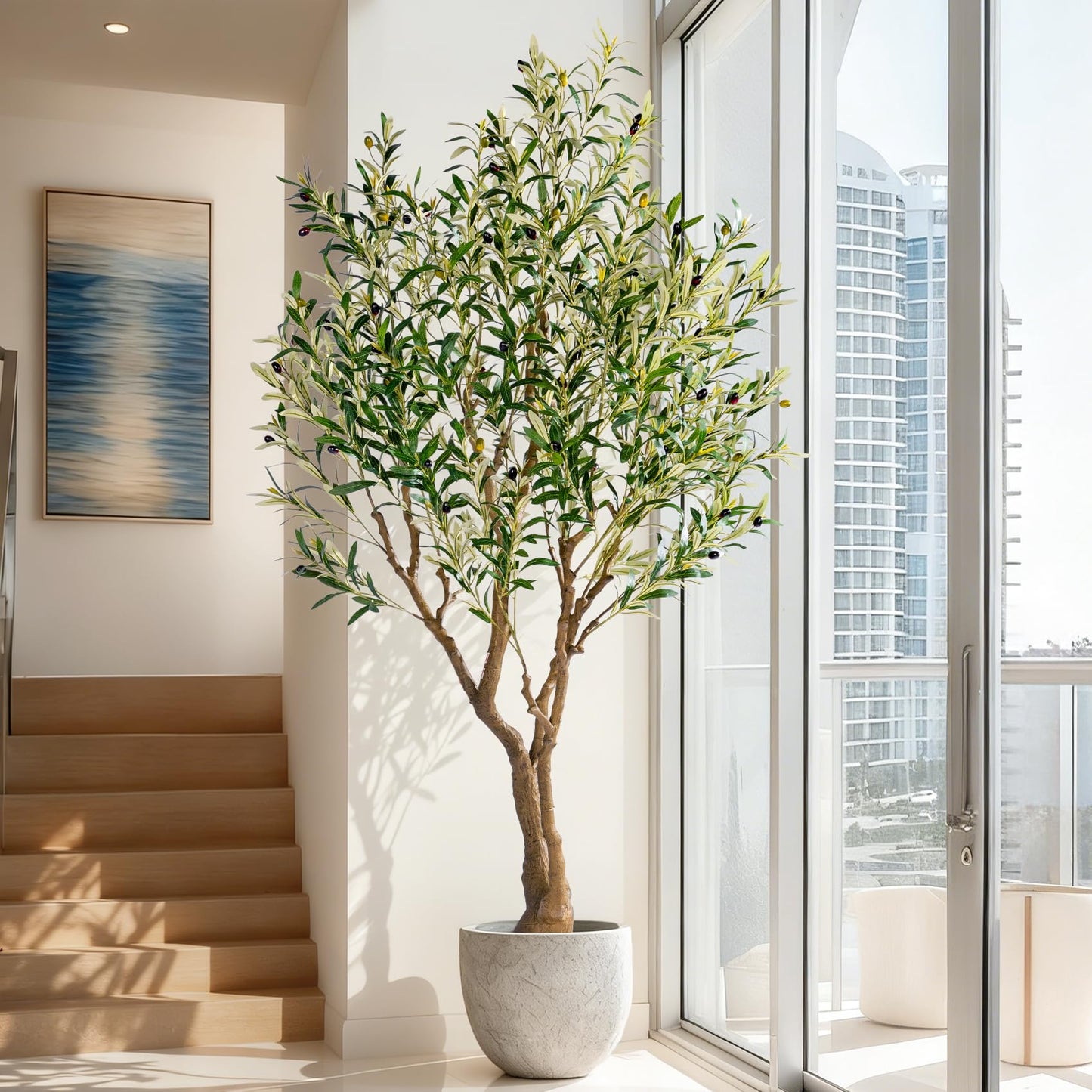 6ft Faux Olive Tree with Pot & Moss Artificial Olive Plant Fake Olive Tree for Home Decor, Large Indoor Artificial Trees Faux Plants Indoor Durable Artificial Trees for Living Room/Office