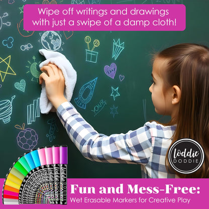 Loddie Doddie Chalk Markers - Pack of 16, Reversible 6mm Tips - Vibrant Chalkboard Designs with Chalkboard Markers - Easy Erase on Glass & Whiteboards with Dry Erase Pen