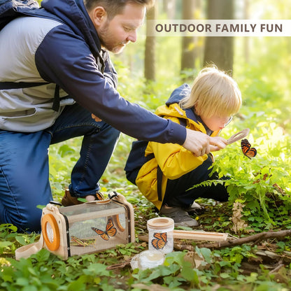 Montessori Wooden Bug Catcher Kit for Kids - 8-in-1 Outdoor Explorer Set with Habitat, Net & Magnifying Glass STEM Learning Toys for Ages 3-8 Nature Gift for Boys & Girls