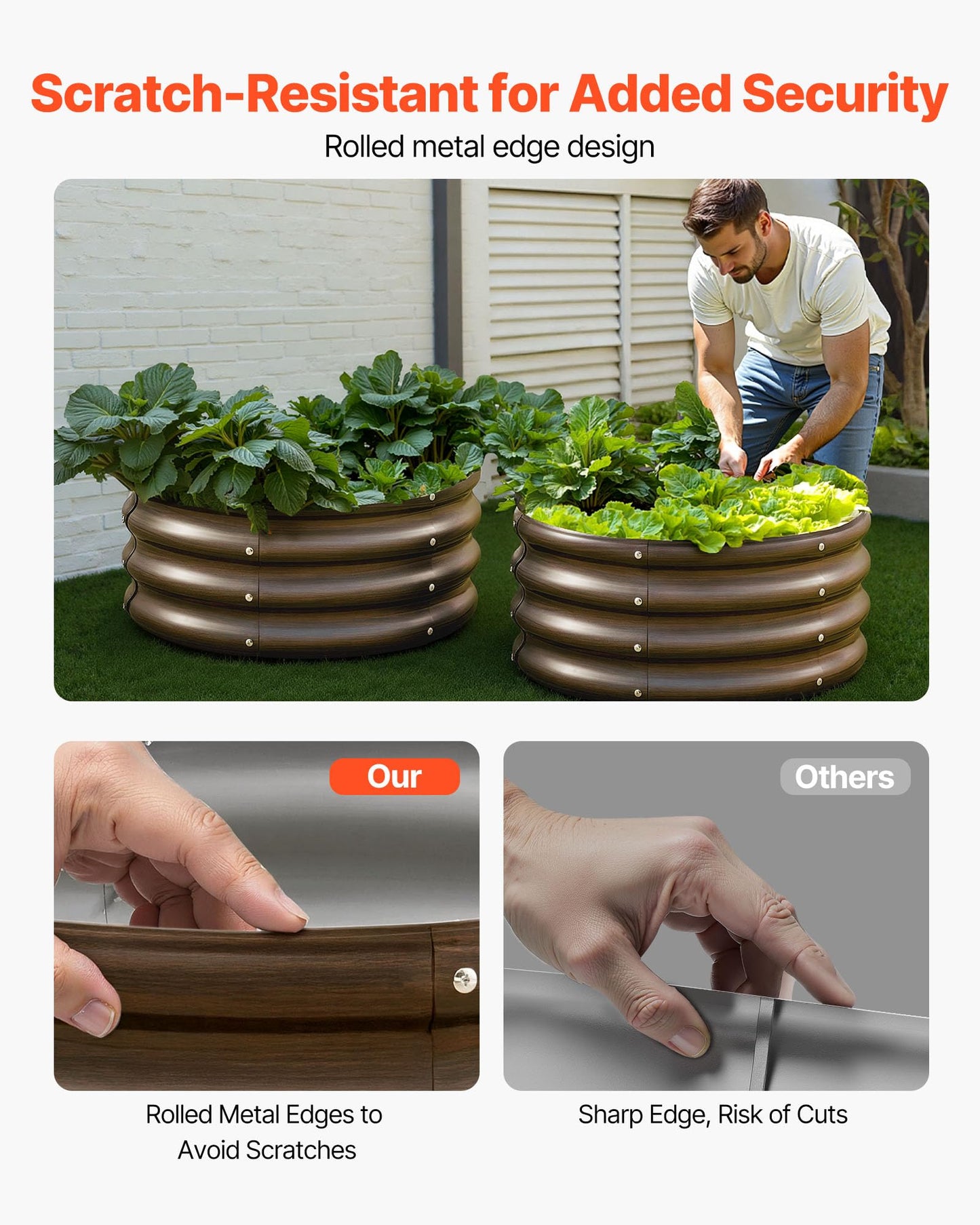 VEVOR 3 Pcs 2x2x1ft Round Galvanized Raised Garden Bed Kit, Outdoor Metal Raised Beds for Gardening Vegetables, Easy Assembly Garden Planter Box for Flowers Fruits with Open Base