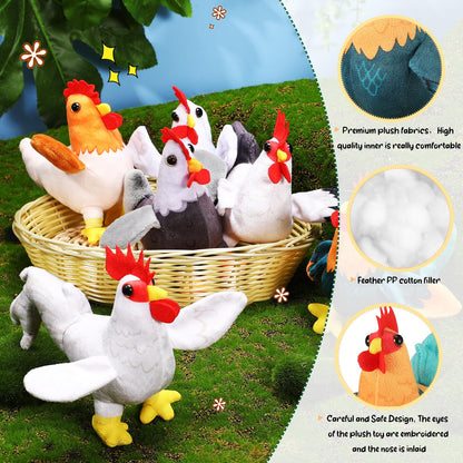 Kasyat 6 Pieces Mini Plush Furry Farm Animal Toys Soft Horse Pig Cattle Rabbit Dog Sheep Doll Stuffed Plush Farm Animals for Birthday Party Decoration(Chicken and Rooster)