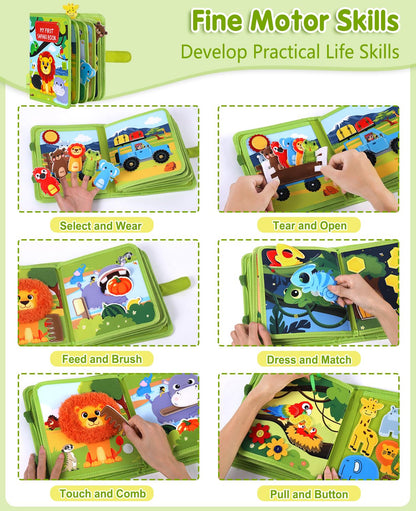 Wild-Animals Busy Book for Toddlers 1-3, Montessori Toys Busy Board for 1 2 3 Year Old Boy Girl Gifts, Toddler Learning Quiet Activity Book, Educational Airplane One Year Travel Toy