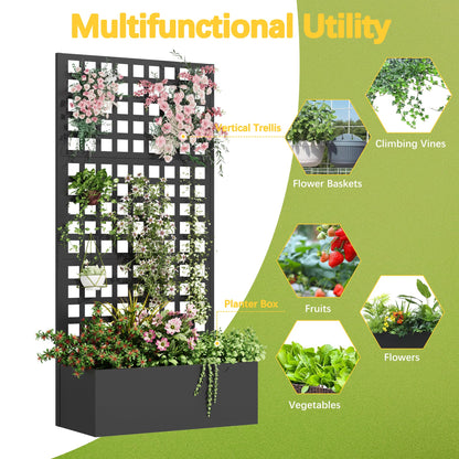 UPHYB Metal Planter Box with Trellis, 71"x 35"x 16" Raised Garden Bed with Trellis, Planter Box Trellis with Privacy Screen and Drainage Holes, Black