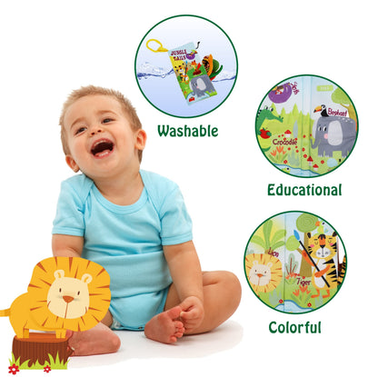 bebe mondo Jungle Baby Stroller Toys,Baby Books 0-6 Months,Touch and Feel Crinkle Cloth Books for Babies Infant Newborn Toys 0-3-6-12-18 Months, Interactive,Shower Gifts for Boys Girls