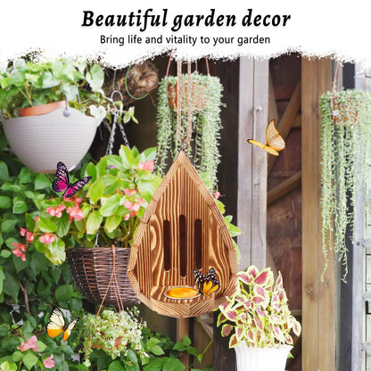 Wooden Butterfly House and Feeder, Hanging Butterfly House for Garden, Natural Butterfly Habitat with Butterfly Puddler for Outside Butterflies, Moths - Backdoor, Easy to Clean