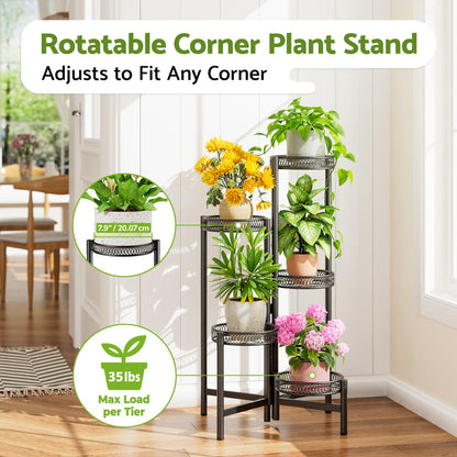 NQW Plant Stand Indoor Outdoor, 5 Tier Corner Metal Flower Display Holder Stand, Folding Tall Plant Rack for Patio Balcony Porch Garden Living Room House, Heavy Duty Wrought Iron Plant Shelf - BlackFlower
