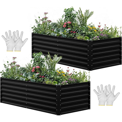 YITAHOME 6x3x2 ft 2pcs Galvanized Raised Garden Bed Kit, Large Metal Planter Box with Gloves & Support Rod, Outdoor Flower Bed for Plants Vegetables, Black