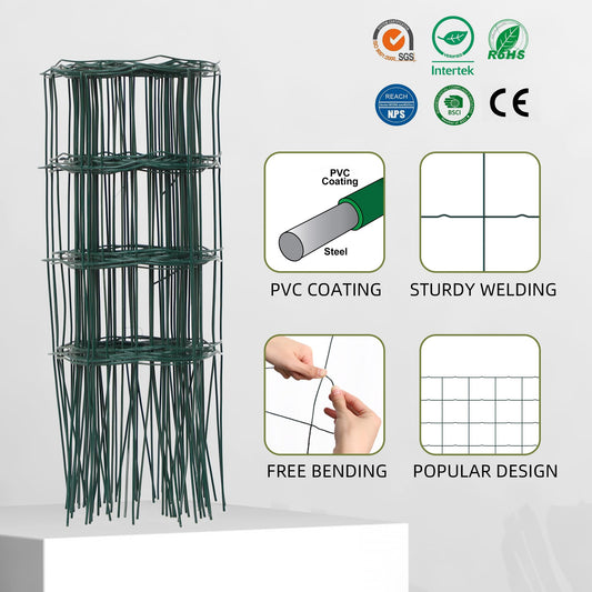 PROWORX Decorative Garden Fence Border Rolls, Total 14 in x 40 ft 2 Pack Metal Folding Flat Wire Fencing for Yard, Green PVC Coated Outdoor Patio Landscape Flower Bed Edging