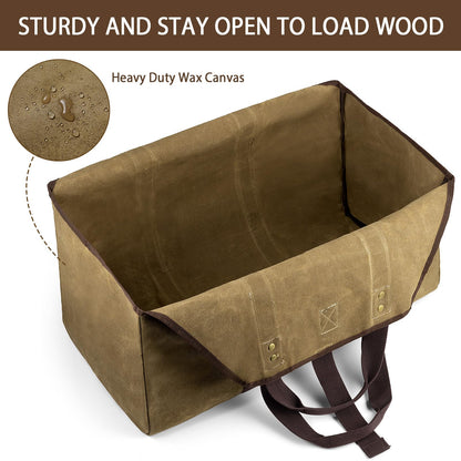 BONTHEE Extra Large Waterproof Firewood Log Carrier Canvas Firewood Holder Indoor with Shoulder Strap and Top Handles Contained Weight-Relief Pad for Easy Carry