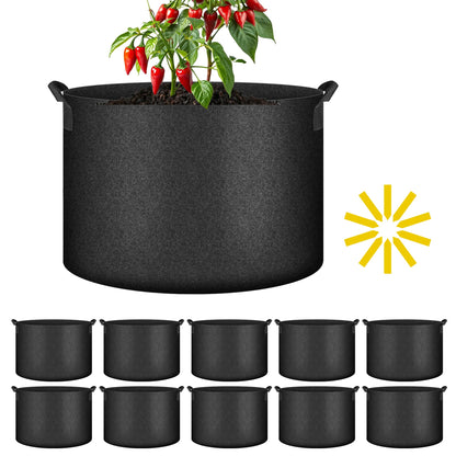 iPower 10-Pack 10-Gallon Grow Bags Nonwoven Fabric Pots Aeration Container with Strap Handles for Garden and Planting, 10 Gallon, Black