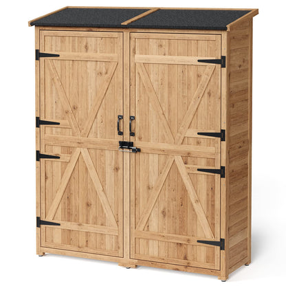 Gizoon Outdoor Storage Cabinet with Waterproof Roof, Double Lockable Doors Garden Shed with 2 Removable Shelves, Wooden Storage Shed with Large Storage Space for Patio, Garden, Backyard, Lawn