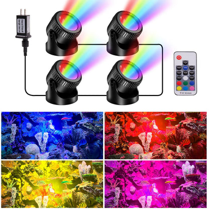 POPOSOAP RGB Underwater Pond Lights with Timer, 20 Colors Dimmable Submersible Led Fountain Lights with IP68 Waterproof, Support Remote Control for Outdoor Ponds Aquarium Garden Pool (4 Set)