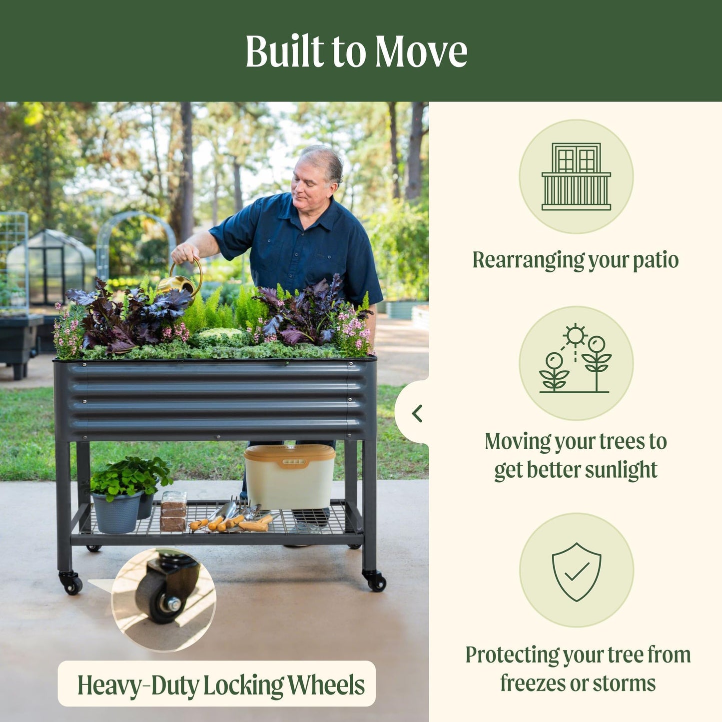 Rolling Elevated Raised Garden Bed-V Series, 2' x 4' Garden Beds with Legs & Storage Rack for Patio & Porch, 700 Lbs Weight Capacity, Outdoor Planter Box for Vegetables Flower Herbs, Modern Gray