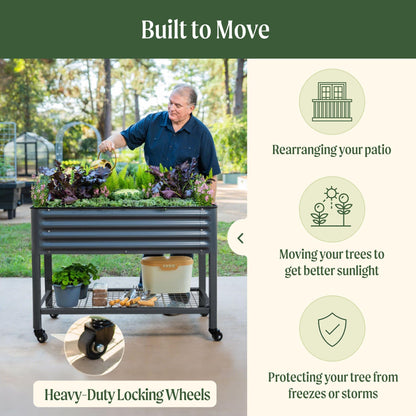Rolling Elevated Raised Garden Bed-V Series, 2' x 4' Garden Beds with Legs & Storage Rack for Patio & Porch, 700 Lbs Weight Capacity, Outdoor Planter Box for Vegetables Flower Herbs, Modern Gray