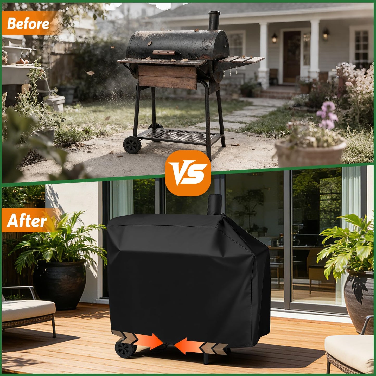 Andacar Charcoal Grill Cover for CC1830V 30 Charcoal Grill, Smoker Grill Cover for Outdoor Grill Waterproof BBQ Grill Cover - 44" L×29" W×45" H, Black