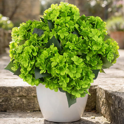 4 Pcs Hydrangea Artificial Flowers Outdoor Silk Bouquets, UV Resistant Green Faux Hydrangeas Flowers for Table Vase Centerpieces Outside Party Wedding St Patrick's Day Home Outdoor Decor (4, Green)