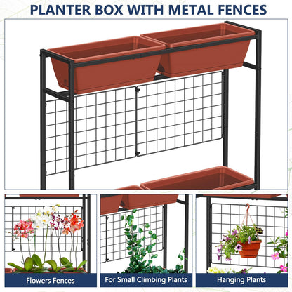 Raised Garden Beds Outdoor Elevated Planter Boxes with Trellis Herb Garden Planter Outdoor Raised Flower Boxes with Legs for Vegetable Patio Balcony Porch, Brick Red
