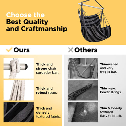 ADVOKAIR Hammock Chair Swing, Heavy-Duty Hanging Rope Swing Seat Supports 500 Lbs, Ideal for Outdoor Patio, Backyard, Porch, Deck & Indoor Bedroom Use